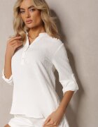 melya by melody Bluză Albă cu Nasturi din Țesătură Plumeti Jorale