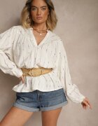 melya by melody Bluză Albă de Bumbac stil Cămașă cu Broderie Decorativă Palithia