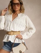 melya by melody Bluză Albă de Bumbac stil Cămașă cu Broderie Decorativă Palithia
