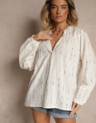 melya by melody Bluză Albă de Bumbac stil Cămașă cu Broderie Decorativă Palithia