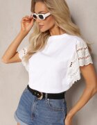 melya by melody Bluză Albă din bumbac cu mâneci scurte ajurate Asosta