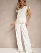 melya by melody Bluză Albă din In și Viscoză cu Volane Decorative și Broderie Kalirna