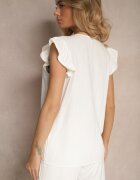 melya by melody Bluză Albă din In și Viscoză cu Volane Decorative și Broderie Kalirna