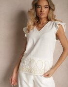 melya by melody Bluză Albă din In și Viscoză cu Volane Decorative și Broderie Kalirna
