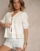melya by melody Bluză Albă Legată din Bumbac cu Broderie Decorativă Novienira