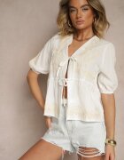 melya by melody Bluză Albă Legată din Bumbac cu Broderie Decorativă Novienira