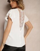 melya by melody Bluză Albă Transparentă cu Inserții Dantelate Lenley