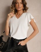 melya by melody Bluză Albă Transparentă cu Inserții Dantelate Lenley