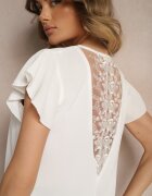 melya by melody Bluză Albă Transparentă cu Inserții Dantelate Lenley