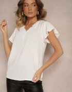 melya by melody Bluză Albă Transparentă cu Inserții Dantelate Lenley