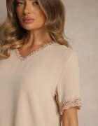 melya by melody Bluză bej cu decolteu triunghiular ornată cu plasă Tirvana