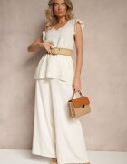 melya by melody Bluză Bej cu In și Vâscoză cu Volane Decorative și Broderie Kalirna
