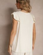 melya by melody Bluză Bej cu In și Vâscoză cu Volane Decorative și Broderie Kalirna