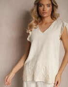 melya by melody Bluză Bej cu In și Vâscoză cu Volane Decorative și Broderie Kalirna