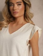melya by melody Bluză Bej cu In și Vâscoză cu Volane Decorative și Broderie Kalirna