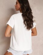 melya by melody Bluză Evazată Albă cu Mâneci scurte și Benzi Ajurate Zaylor