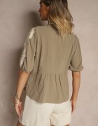 melya by melody Bluză Legată Verde din Bumbac cu Broderie Decorativă Novienira