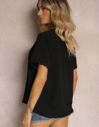 melya by melody Bluză Neagră cu Broderie Decorativă și Decolteu în V Grisevia
