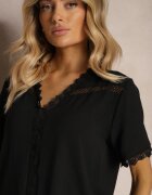 melya by melody Bluză Neagră cu Broderie Decorativă și Decolteu în V Grisevia