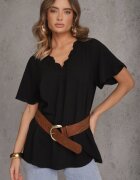 melya by melody Bluză Neagră cu Decolteu Brodat și Mâneci Scurte Junelia