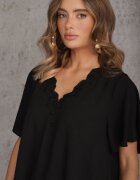 melya by melody Bluză Neagră cu Decolteu Brodat și Mâneci Scurte Junelia