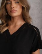 melya by melody Bluză neagră evazată cu mâneci scurte și benzi ajurate Zaylor