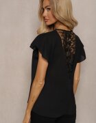 melya by melody Bluză Neagră Transparentă cu Inserții din Dantelă Lenley