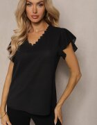 melya by melody Bluză Neagră Transparentă cu Inserții din Dantelă Lenley
