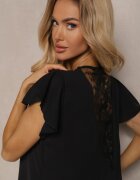 melya by melody Bluză Neagră Transparentă cu Inserții din Dantelă Lenley