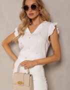 melya by melody Bluză Top Albă de Vâscoză cu Inimi Brodate și Volane Darwilla