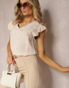 melya by melody Bluză Top Bej din Viscoză cu Inimi Brodate și Volănașe Darwilla
