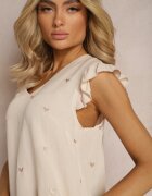 melya by melody Bluză Top Bej din Viscoză cu Inimi Brodate și Volănașe Darwilla