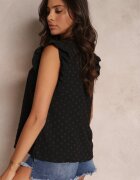 melya by melody Bluză Top Neagră cu Decolteu Decorativ și Volane la Umeri Briara