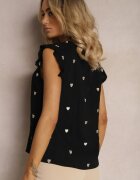 melya by melody Bluză Top Neagră din Vâscoză cu Inimi Brodate și Volane Darwilla