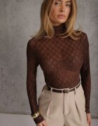 melya by melody Bluză transparentă din dantelă cu guler tip tunică și model geometric Joliena Maro