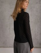 melya by melody Bluză transparentă din dantelă cu guler tip tunică și model geometric Joliena Neagră