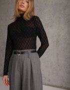 melya by melody Bluză transparentă din dantelă cu guler tip tunică și model geometric Joliena Neagră