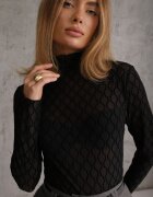melya by melody Bluză transparentă din dantelă cu guler tip tunică și model geometric Joliena Neagră