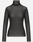 melya by melody Bluză transparentă din dantelă cu guler tip tunică și model geometric Joliena Neagră