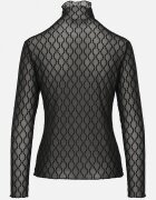 melya by melody Bluză transparentă din dantelă cu guler tip tunică și model geometric Joliena Neagră