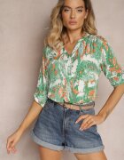 melya by melody Bluză Verde-Albă din Viscoză și Mânecă Lungă Anlista
