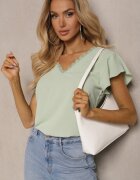 melya by melody Bluză Verde Transparentă cu inserții de dantelă Lenley