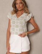 melya by melody Bluză Viscoză Verde-Bej cu In Decorată cu Volane Zirenda