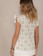 melya by melody Bluză Viscoză Verde-Bej cu In Decorată cu Volane Zirenda