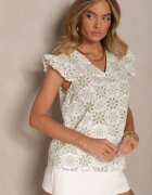 melya by melody Bluză Viscoză Verde-Bej cu In Decorată cu Volane Zirenda