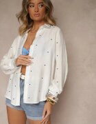 melya by melody Cămașă Alb-Albastră din Viscoză cu Inimi Koliselle