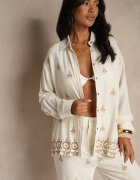 melya by melody Cămașă Alb-Bej Boho din Vâscoză și In cu Broderie Decorativă Arliena