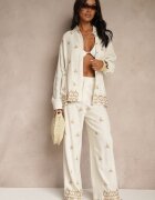 melya by melody Cămașă Alb-Bej Boho din Vâscoză și In cu Broderie Decorativă Arliena