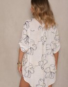 melya by melody Cămașă Alb-Bleumarin oversize cu mâneci ce pot fi prinse și broderie decorativă Follenea