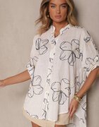 melya by melody Cămașă Alb-Bleumarin oversize cu mâneci ce pot fi prinse și broderie decorativă Follenea